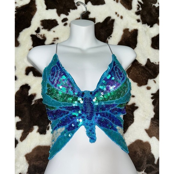 Y2K Butterfly Sequin Top - Picture 1 of 2